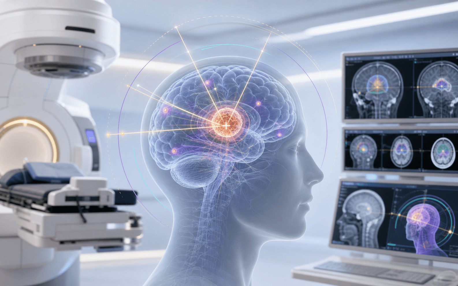 AI generated brain tumor stereotactic radiotherapy planning illustration
